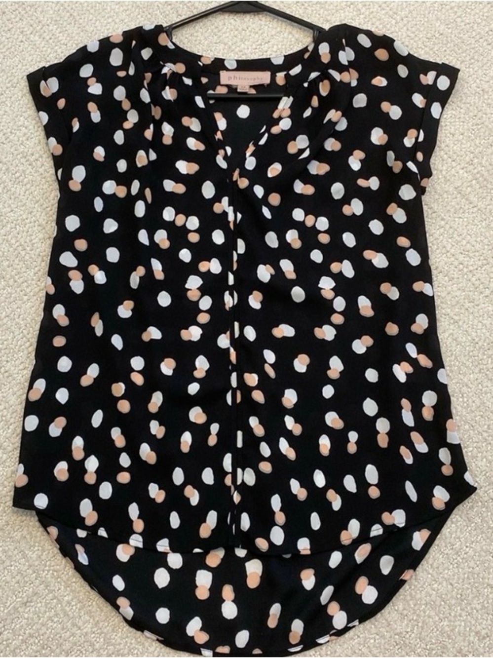 Philosophy Cap-Sleeve Polka Dot Top Blouse XS
